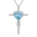 TOUPOP Sterling Silver Aquamarine Cross Pendant Necklace-0-0