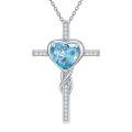 TOUPOP Sterling Silver Aquamarine Cross Pendant Necklace-0-0