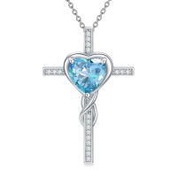 TOUPOP Sterling Silver Aquamarine Cross Pendant Necklace-undefined