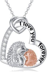 wholesale 925 Sterling Silver Hedgehog Heart Pendant Necklace - I Love You Forever Charm Gifts for Mom and Daughter Mothers' Day Birthdays Xmas-02-Mother Daughter Hedgehog Necklace