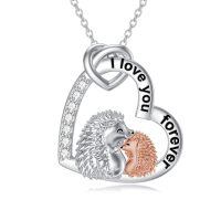 wholesale 925 Sterling Silver Hedgehog Lovers Pendant With Rhinestones And Engraved Love Message-02-Mother Daughter Hedgehog Necklace