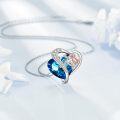 wholesale 925 Sterling Silver Heart-Shaped Blue Crystal Sea Turtle Pendant Necklaces for Mom & Daughter Gift Set-0-2