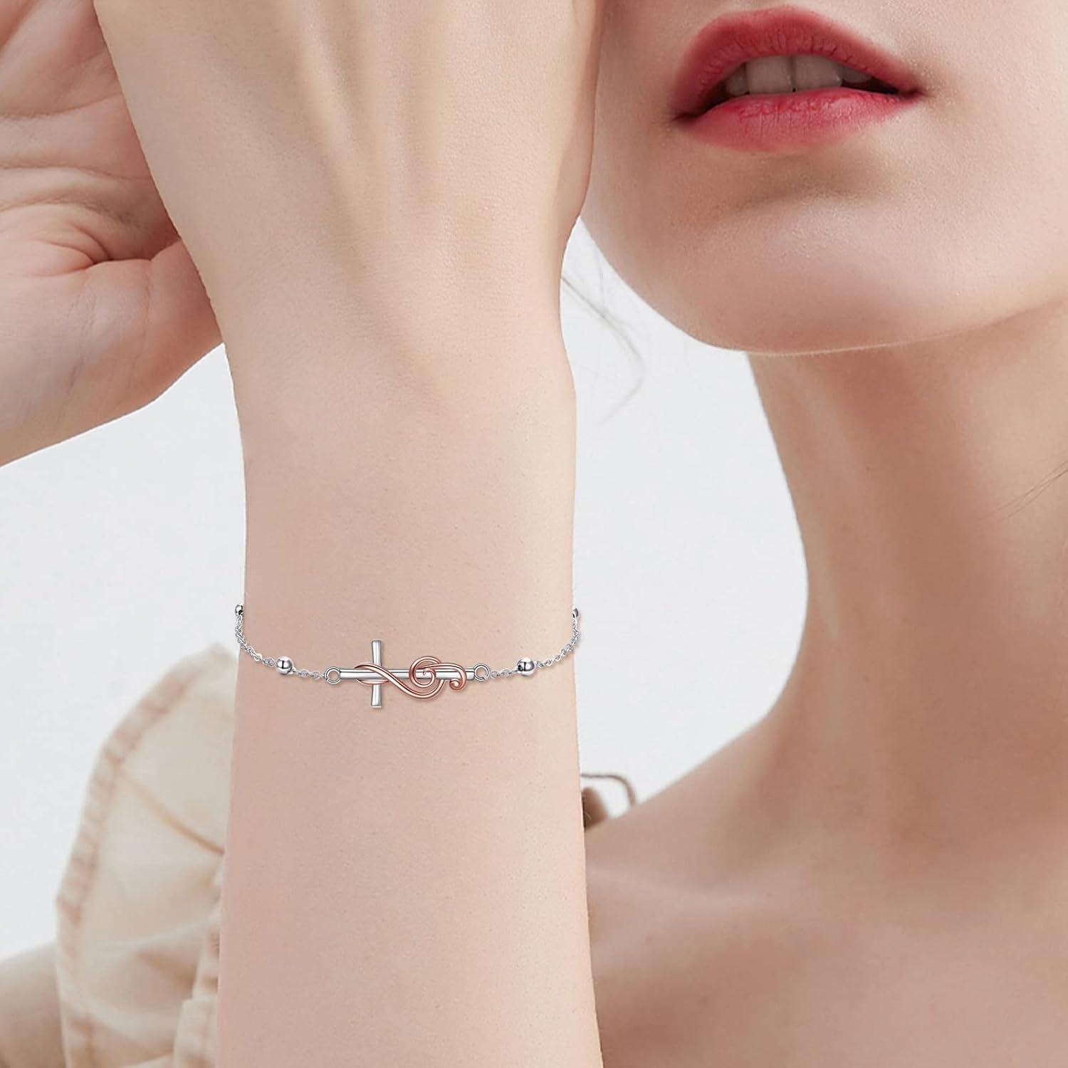 wholesale 925 Sterling Silver Infinity Cross & Treble Clef Charm Bracelet Gift for Her-0-1
