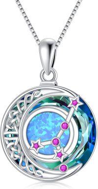 wholesale  Sterling Silver Blue Crystal Opal Zodiac Constellation Necklace -07-Cancer(6.22-7.22)-Ruby