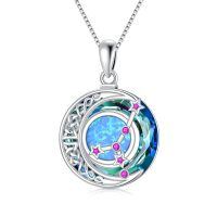wholesale 925 Sterling Silver Aquamarine Opal Zodiac Constellation Locket Pendant Necklace-07-Cancer(6.22-7.22)-Ruby