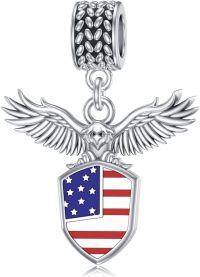 wholesale 925 Sterling Silver American Flag Eagle Shield Pendant Necklace USA  for Women Men-Eagle