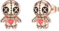 wholesale 925 Sterling Silver Plated Rose Gold Metal Voodoo Doll Stud Earrings - Gothic Horror Style Skeleton Heart Pendant Jewelry for Women Girls 2 Pcs Set-Rose Gold