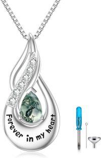 wholesale Sterling Silver Moonstone Opal Turquoise Larimar Black Onyx Cremation Jewelry for Ashes-Non-custom-A Moss Agate-A Moss Agate Non-custom