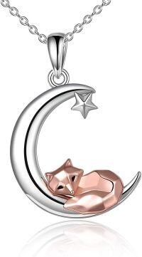 wholesale 925 Sterling Silver Origami Fox Pendant with Star and Crescent Moon Charm Necklace for Women Mother's Day Gift-Moon Fox