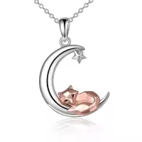 wholesale 925 Sterling Silver Origami Fox Pendant with Star and Crescent Moon Charm Necklace for Women Mother's Day Gift-Moon Fox