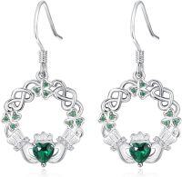 wholesale 925 Sterling Silver Birthstone Claddagh Celtic Knot Dangle Earrings for Women-Silver May