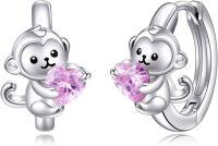 wholesale 925 Sterling Silver Pink CZ Monkey Heart Studs - Valentine's Day Gift for Her-Monkey