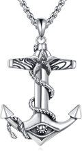 wholesale 925 Sterling Silver Gold-Plated Nautical Anchor Pendant with Evil Eye and Rope Design for Men's Fashion Jewellery-0-0