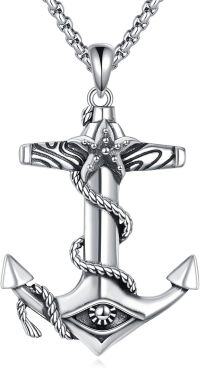 wholesale 925 Sterling Silver Gold-Plated Nautical Anchor Pendant with Evil Eye and Rope Design for Men's Fashion Jewellery-anchor necklace
