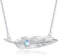 wholesale 925 Sterling Silver Moonstone & Turquoise Feather Pendant Necklace for Women-0-0