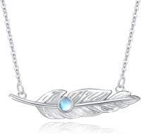 wholesale 925 Sterling Silver Moonstone & Turquoise Feather Pendant Necklace for Women-any style