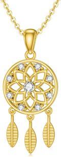 wholesale 14K Gold Stone Dainty Dreamcatcher Tree Of Life Pendant Necklaces For Women-0-0