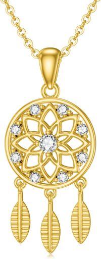 wholesale 14K Gold Stone Dainty Dreamcatcher Tree Of Life Pendant Necklaces For Women-Dream Catcher-Style 2