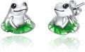 wholesale 925 Sterling Silver Frog Stud Earrings with Green Enamel for Women Hypoallergenic Animal s-0-0