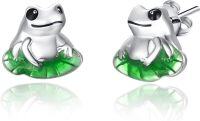 wholesale 925 Sterling Silver Frog Stud Earrings with Green Enamel for Women Hypoallergenic Animal s-Frog