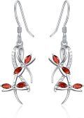 wholesale 925 Sterling Silver Red Crystal Dragonfly Drop Earrings for Women-0-0