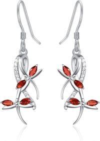 wholesale 925 Sterling Silver Red Crystal Dragonfly Drop Earrings for Women-ruby