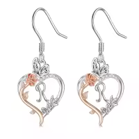 TOUPOP Sterling Silver Rose Heart Butterfly Initial R Dangle Earrings-undefined