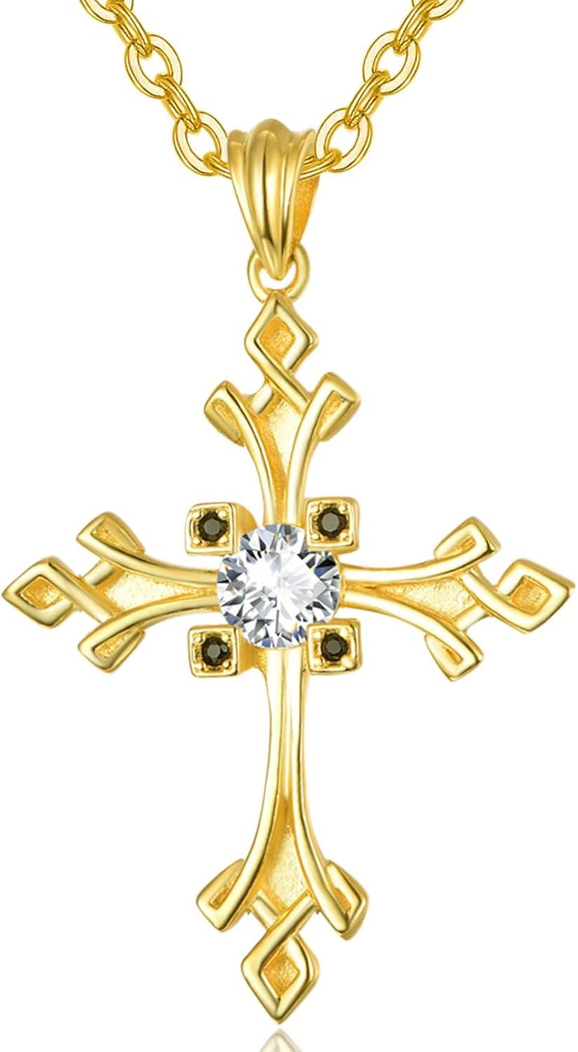 Sterling Silver Stone Christian Cross Pendant Necklace for Women Mom Faith Gifts-Gold Knot Cross