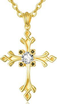 wholesale Gold 925 Sterling Silver Cubic Zirconia-Cut Religious Cross Pendant Necklace for Women Mom Faith Gift-Gold Knot Cross