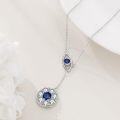 wholesale 925 Sterling Silver Blue Crystal Evil Eye & Star of David Filigree Pendant Necklace-0-2