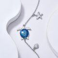wholesale 925 Sterling Silver Blue Opal Sea Turtle Starfish Shell Charm Bracelet for Women-0-2