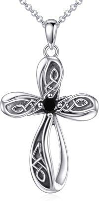 wholesale 925 Sterling Silver Celtic Knot Black CZ Stone Cross Pendant Necklace for Men & Women - Vintage Gothic Style Christian s-Celtic Knot