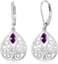 wholesale Sterling Silver 12 Birthstones Filigree Teardrop Leverback Earrings-February