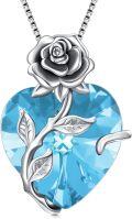 wholesale Sterling Silver Crystal Rose Flower Heart Pendant Necklace-0-0