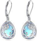 wholesale 925 Sterling Silver Teardrop Moonstone & Lapis Lazuli Filigree Flower Drop Earrings-0-0