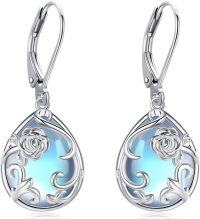 wholesale 925 Sterling Silver Teardrop Moonstone & Lapis Lazuli Filigree Flower Drop Earrings-Filigree Earrings