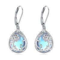 wholesale 925 Sterling Silver Teardrop Moonstone & Lapis Lazuli Filigree Flower Drop Earrings-Filigree Earrings