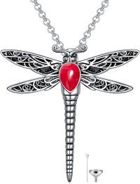 wholesale Sterling Silver Stone Dragonfly Urn Necklace for Ashes w Filling Tool-Stone-Red Agate