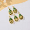 TOUPOP 14K Gold Plated Sterling Silver Green Jade Lotus Necklace Teardrop Jewelry-0-4