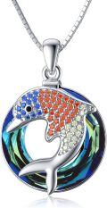 wholesale TOUPOP Ocean Dolphin Pendant Necklace For Girls Gitfs With Circle Crystal Pendant Necklaces Cute Ocean Jewelry Daughter Necklace For Birthday -0-0