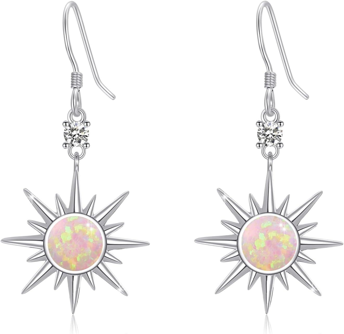 Sterling Silver Sun Earrings for Women Sun Pendant Drop Earrings Sunshine Jewelry Gift-0-0