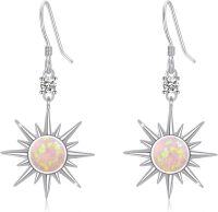 wholesale 925 Sterling Silver Opal Starburst Dangle Earrings - Sunlight Inspired s for Her-Sun Earrings - Pink Opal
