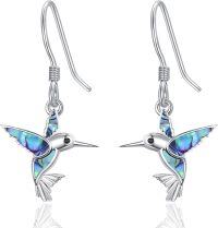wholesale 925 Sterling Silver Abalone Shell Hummingbird Dangle Earrings for Women-Silver