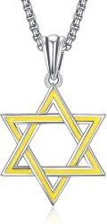 wholesale 925 Sterling Silver Yellow Enamel Star of David Pendant Necklaces for Men s-0-0