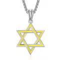 wholesale 925 Sterling Silver Yellow Enamel Star of David Pendant Necklaces Wholesale for Men s-0-0