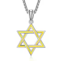 wholesale 925 Sterling Silver Yellow Enamel Star of David Pendant Necklaces Wholesale for Men s-Yellow Enamel