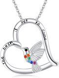wholesale 925 Sterling Silver Hummingbird Heart Necklace Gift for Mom-0-0