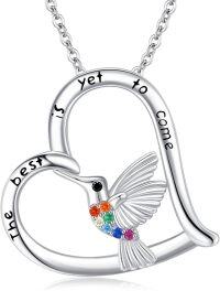 wholesale 925 Sterling Silver Hummingbird Heart Necklace Gift for Mom-Hummingbird