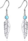 wholesale 925 Sterling Silver Feather Turquoise Drop Earrings for Women Girls -0-0
