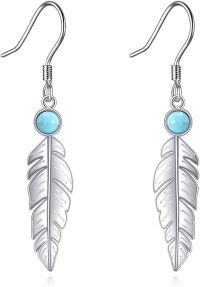 wholesale 925 Sterling Silver Feather Turquoise Drop Earrings for Women Girls -Feather
